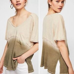 We The Free Cream and Army Green Lounge Top Size Small